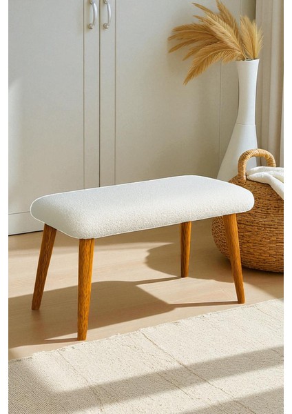 Puf Gürgen Ahşap Retro Ayaklı Dekoratif Teddy Kumaşpuf Tabure Bench Sehpa Sandelye