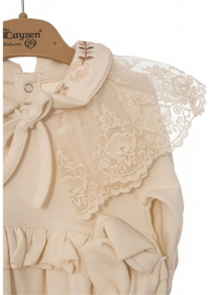 %100 Pamuk Bebek Şort Tulum Seti – Sök Tak Dantel Yaka & Saç Bandı – Krem Bej fiyatları
