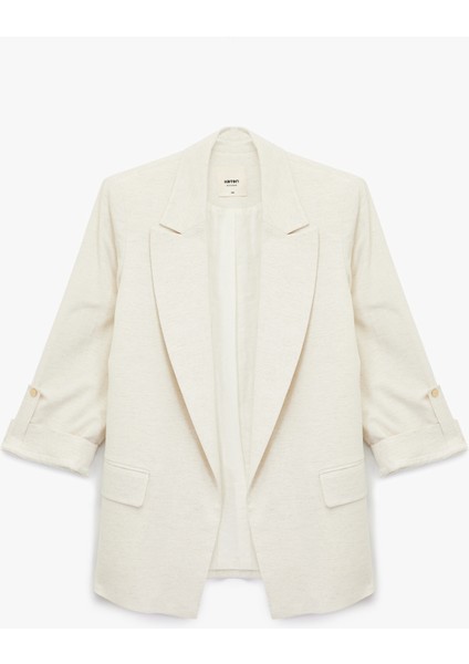 Keten Karışımlı Cepli Kıvırmalı 3/4 Kollu Blazer Ceket modelleri