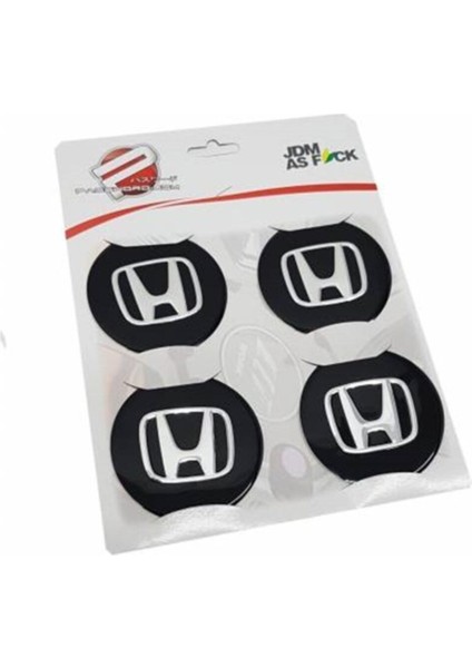 Honda Orijinal Tip Jant Göbeği Sticker(Yapıştırma) Alüminyum 60 mm 4'lü Set (Siyah)
