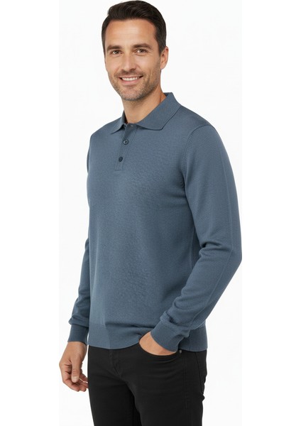 Erkek Yünlü Dokuma Kazak Cepsiz Polo Yaka Düz Renk Klasik Model Rahat Kesim Tam Kalıp fiyatları