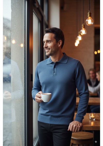 Erkek Yünlü Dokuma Kazak Cepsiz Polo Yaka Düz Renk Klasik Model Rahat Kesim Tam Kalıp modelleri