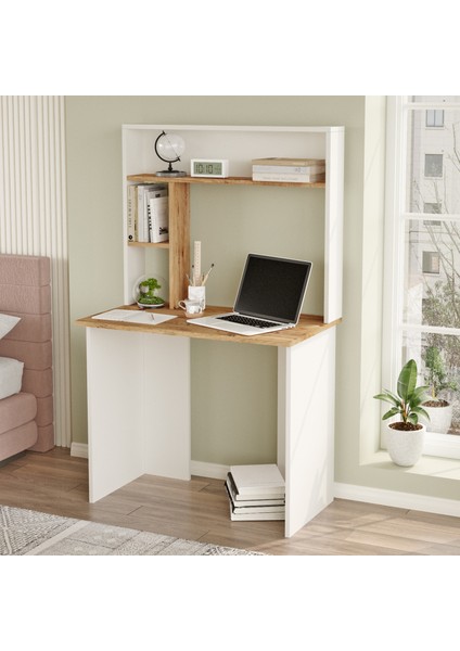 Saint 90 cm Genç Çocuk Çalışma Masası Bilgisayar Laptop Kitaplık Raf Çam-Beyaz SN2-AW