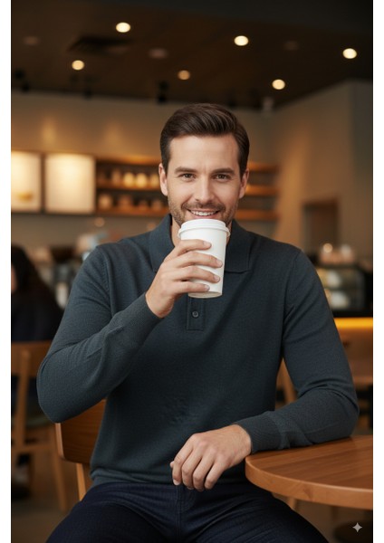 Erkek Yünlü Dokuma Kazak Cepsiz Polo Yaka Düz Renk Klasik Model Rahat Kesim Tam Kalıp fırsatları