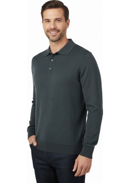 Erkek Yünlü Dokuma Kazak Cepsiz Polo Yaka Düz Renk Klasik Model Rahat Kesim Tam Kalıp indirimleri