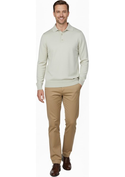 Erkek Yünlü Dokuma Kazak Cepsiz Polo Yaka Düz Renk Klasik Model Rahat Kesim Tam Kalıp