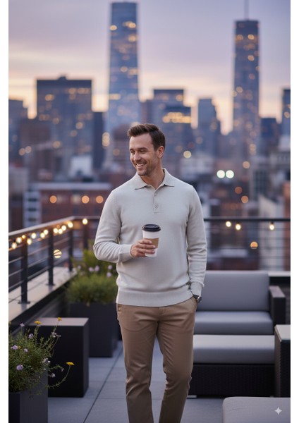 Erkek Yünlü Dokuma Kazak Cepsiz Polo Yaka Düz Renk Klasik Model Rahat Kesim Tam Kalıp fırsatları