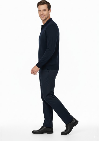 Erkek Yünlü Dokuma Kazak Cepsiz Polo Yaka Düz Renk Klasik Model Rahat Kesim Tam Kalıp modelleri