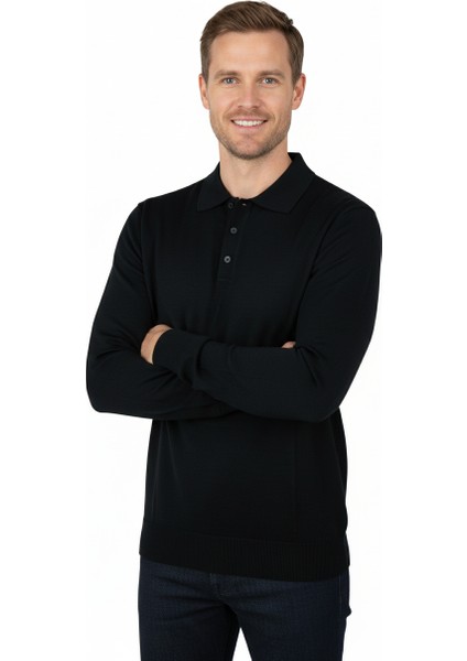 Erkek Yünlü Dokuma Kazak Cepsiz Polo Yaka Düz Renk Klasik Model Rahat Kesim Tam Kalıp fiyatları