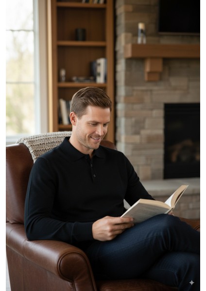 Erkek Yünlü Dokuma Kazak Cepsiz Polo Yaka Düz Renk Klasik Model Rahat Kesim Tam Kalıp fırsatları