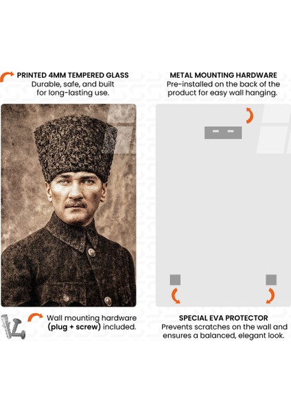 Ata - Mustafa Kemal Atatürk - Ata Sözü Cam Tablo