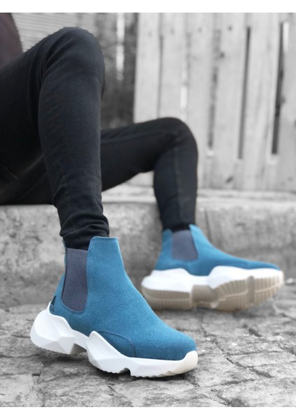 BA0444 Bağcıksız Rahat Yüksek Taban Mavi Erkek Spor Yarım Bilek Bot modelleri
