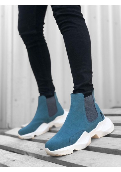 BA0444 Bağcıksız Rahat Yüksek Taban Mavi Erkek Spor Yarım Bilek Bot fırsatları