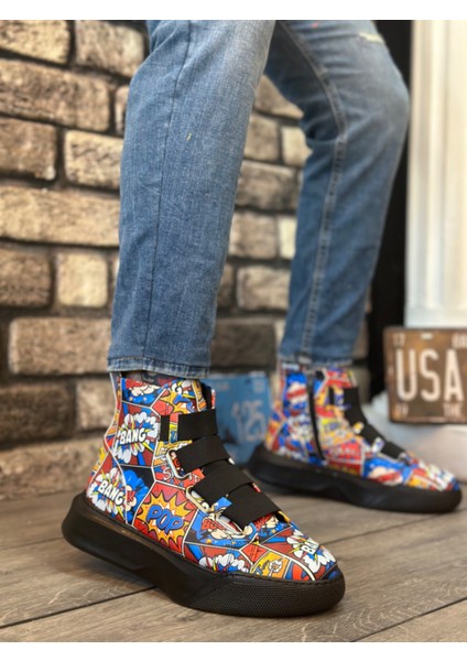 BA0142 Bantlı Erkek Yüksek Taban Popart Model Spor Bot modelleri