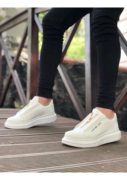 BA0310 Boa Kalın Yüksek Taban Fermuarlı Beyaz Erkek Ayakkabı modelleri