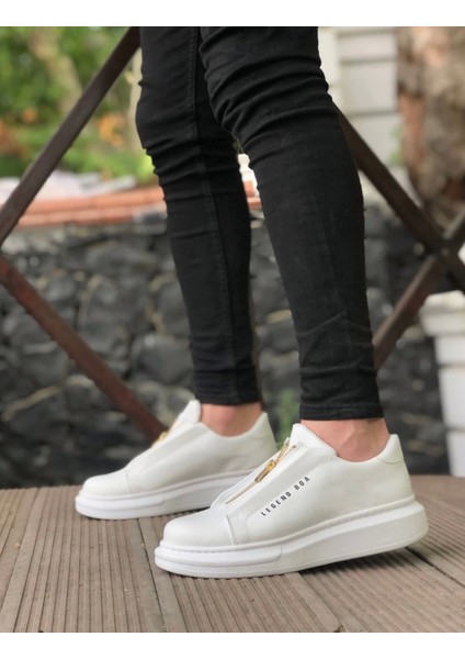 BA0310 Boa Kalın Yüksek Taban Fermuarlı Beyaz Erkek Ayakkabı fırsatları
