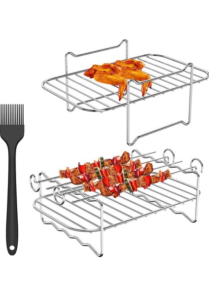 Ninja Çift Hava Fritöz Için 2 Adet Hava Fritöz Rafı, Barbekü Çubukları ile Çift Sepet Hava Fritözler Fırın Mikrodalga Pişirme (Yurt Dışından)