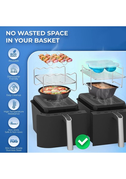Ninja Çift Hava Fritöz Için 2 Adet Hava Fritöz Rafı, Barbekü Çubukları ile Çift Sepet Hava Fritözler Fırın Mikrodalga Pişirme (Yurt Dışından) fiyatları