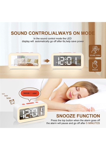 Dijital Çalar Saat, Ayarlanabilir Parlaklık Aynası Elektronik LED Saat, Yatak Odaları Için 12/24 Saat Çalar Saatler (Beyaz) (Yurt Dışından) fiyatları