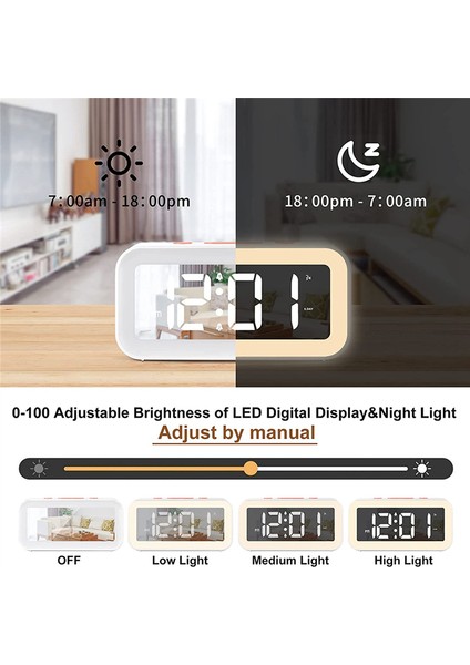 Dijital Çalar Saat, Ayarlanabilir Parlaklık Aynası Elektronik LED Saat, Yatak Odaları Için 12/24 Saat Çalar Saatler (Beyaz) (Yurt Dışından) modelleri