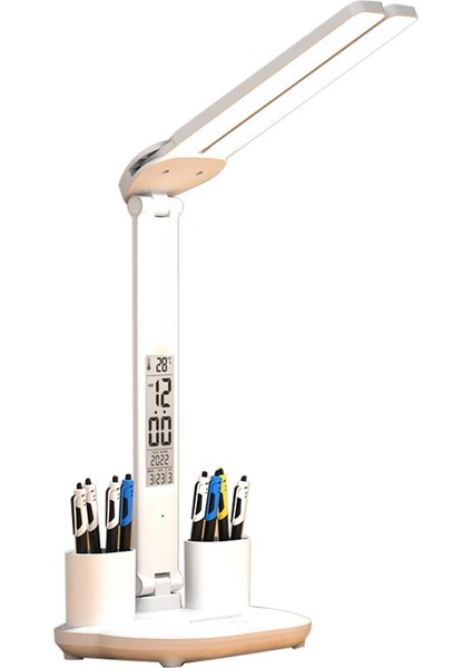 LED Masa Lambası USB Kısılabilir Dokunmatik Katlanabilir Masa Lambası Takvim Sıcaklık Saati Gece Lambası Çalışma Okuma Lambası Için (Yurt Dışından)