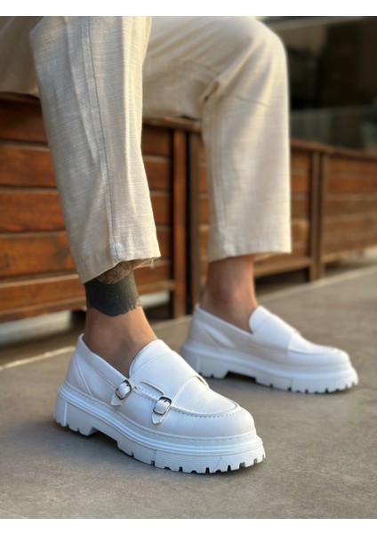 Bağcıksız Çift Tokalı Erkek Casual Ayakkabı Beyaz (Beyaz Taban) fiyatları