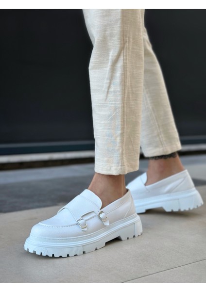 Bağcıksız Çift Tokalı Erkek Casual Ayakkabı Beyaz (Beyaz Taban) modelleri