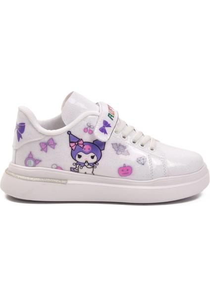 Beyaz Rugan Simli Cırtlı Kız Çocuk Spor Ayakkabı