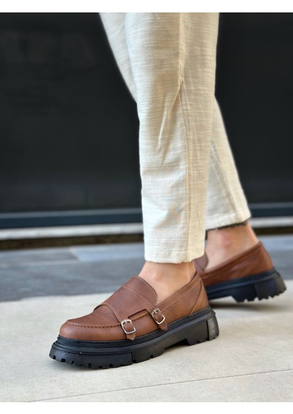 Bağcıksız Çift Tokalı Erkek Casual Ayakkabı Taba (Siyah Taban) fiyatları