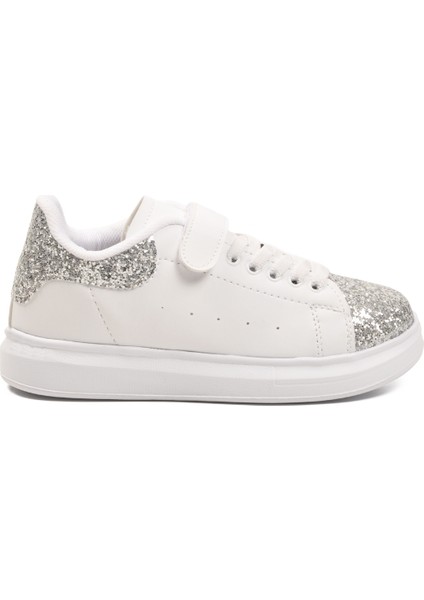 Beyaz Simli Cırtlı Kız Çocuk Spor Ayakkabı