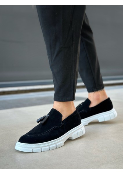 Püsküllü Erkek Casual Ayakkabı Siyah Süet (Siyah Taban) fiyatları