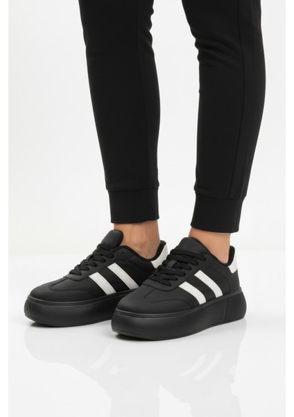 Siyah Yüksek Taban Bağcıklı Unisex Sneaker