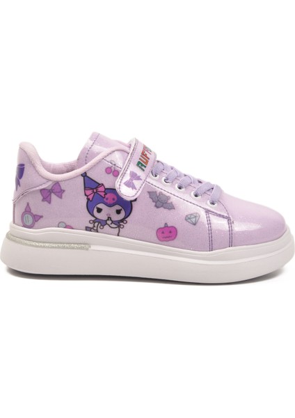 Lila Rugan Simli Cırtlı Kız Çocuk Spor Ayakkabı