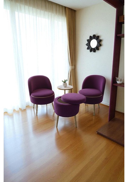 Valerıa Yeni Teddy Berjer & Puf 3’lü Takım – Salon, Balkon ve Ofis Için Konforlu Çay Seti modelleri