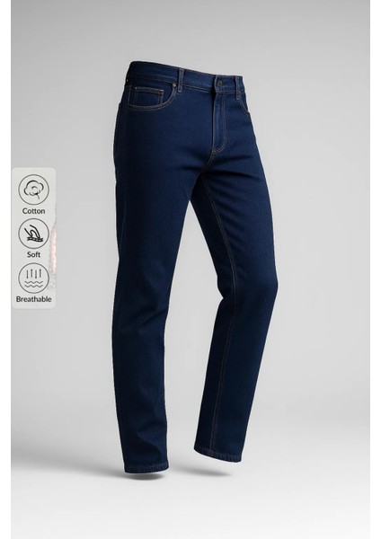 Erkek Yüksek Bel Bol Paça Lacivert Kot Pantolon