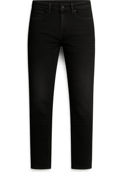 Erkek Yüksek Bel Bol Paça Siyah Kot Pantolon