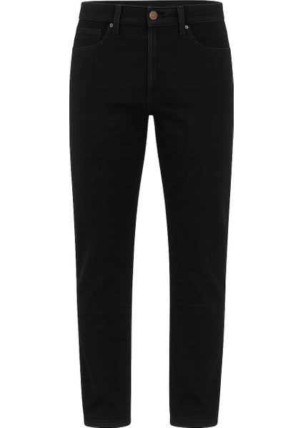 Erkek Yüksek Bel Bol Paça Siyah Kot Pantolon