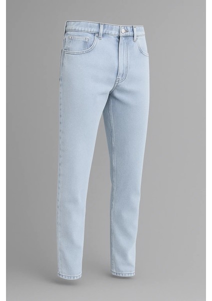 Erkek Yüksek Bel Bol Paça Buz Mavi Kot Pantolon fiyatları