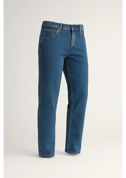 Erkek Yüksek Bel Bol Paça Mavi Kot Pantolon