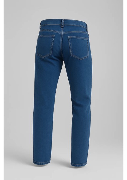 Erkek Yüksek Bel Bol Paça Mavi Kot Pantolon