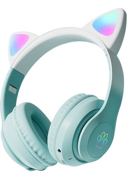Kablosuz Bluetooth Kulaklık Kedi Kulaklı Kademeli Renkli Işıklı Oyun Katlanabilir Kart Kulaklık Evrensel (Yurt Dışından)