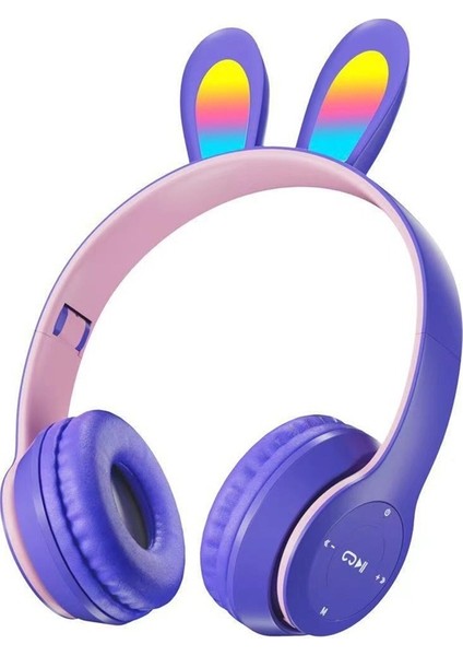 Yeni P47r Işıklı Bluetooth Kulaklık Başa Takılan Tavşan Kulaklı Cep Telefonu Kablosuz Oyun Öğrenci Çocuk Kulaklığı (Yurt Dışından)