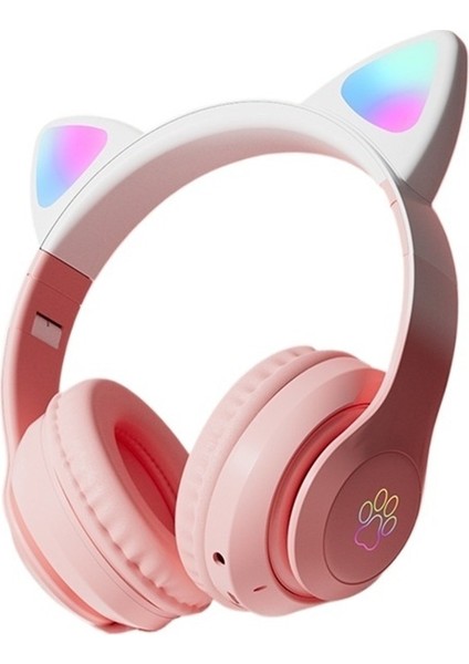 Kablosuz Bluetooth Kulaklık Kedi Kulaklı Kademeli Renkli Işıklı Oyun Katlanabilir Kart Kulaklık Evrensel (Yurt Dışından)