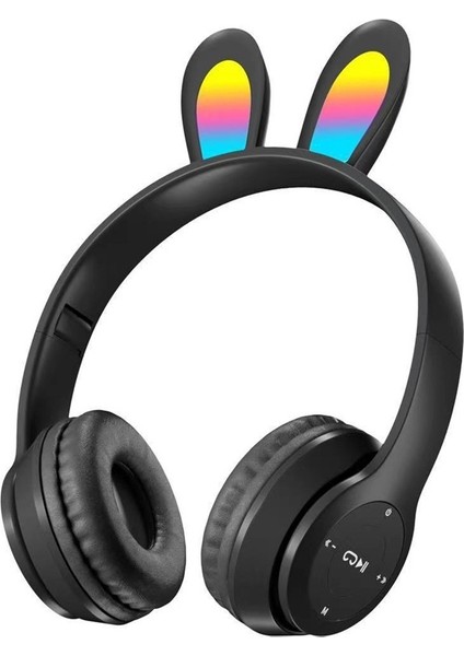 Yeni P47r Işıklı Bluetooth Kulaklık Başa Takılan Tavşan Kulaklı Cep Telefonu Kablosuz Oyun Öğrenci Çocuk Kulaklığı (Yurt Dışından)