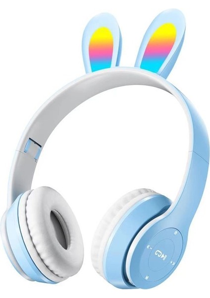 Yeni P47r Işıklı Bluetooth Kulaklık Başa Takılan Tavşan Kulaklı Cep Telefonu Kablosuz Oyun Öğrenci Çocuk Kulaklığı (Yurt Dışından)