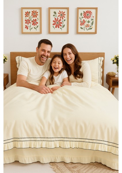 Montpellıer Özel Tasarım Nevresim Takımı Çift Kişilik Ekru