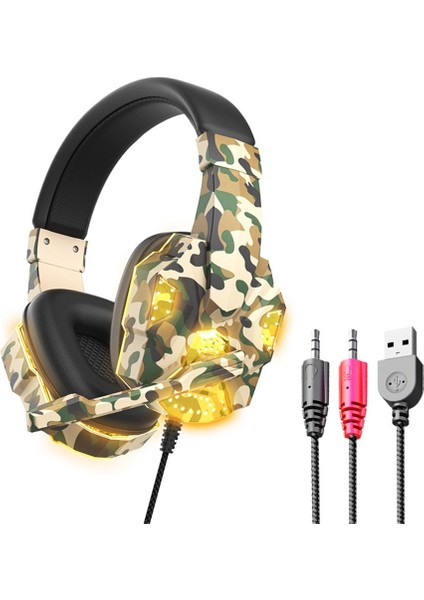 Yeni Kamuflaj Işıklı Kulaklıklar Ps45 Oyun Kulaklığı Kablolu Kulaklıklar Bilgisayar E-Spor Kablolu Kulaklık (Yurt Dışından)