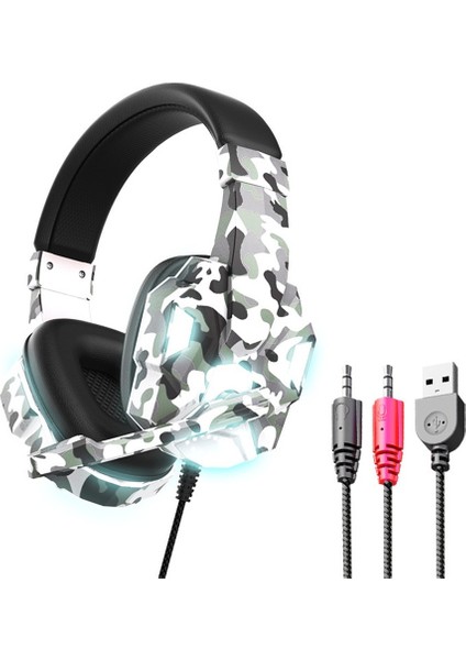 Yeni Kamuflaj Işıklı Kulaklıklar Ps45 Oyun Kulaklığı Kablolu Kulaklıklar Bilgisayar E-Spor Kablolu Kulaklık (Yurt Dışından)