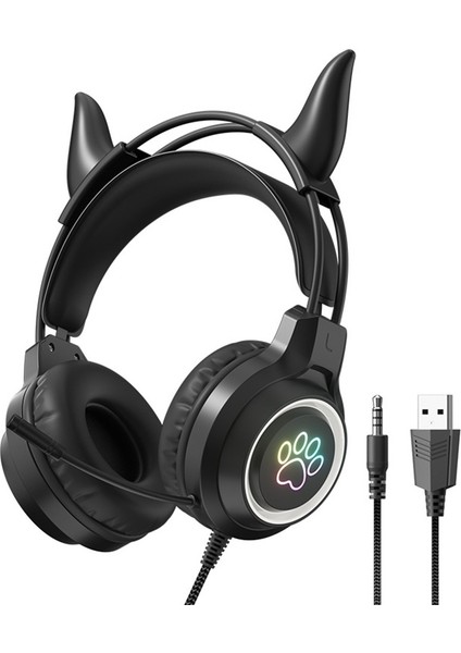 2025 Trend Işıklı Kablolu Oyun Kulaklığı, Dahili Kontrol Ve Mikrofonlu Sevimli Sihirli Kulaklıklar (Yurt Dışından)