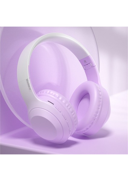 Kızlar Için Aydınlık Bluetooth Kulaklık Kablosuz Oyun Gürültü Önleyici Kulaklık Degrade Renk Kart Eklemeli Katlanır (Yurt Dışından)